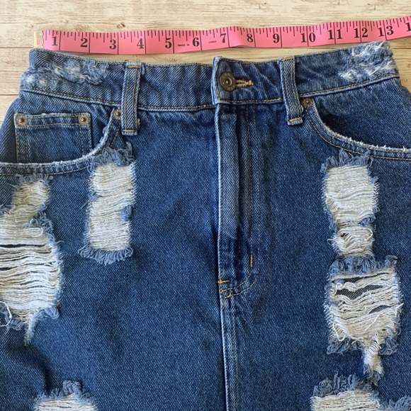 LF Carmar High Rise Distressed Jean Denim Skirt - Picture 7 of 9